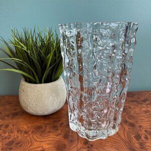 Vintage Mikasa Frostfire Clear Textured Solid Glass Vase 9.5" Tall Diamond Shape